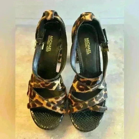 Michael‎ Kors Evie Calf Hair Leopard Print Platform Size 6.5 - Picture 8 of 11